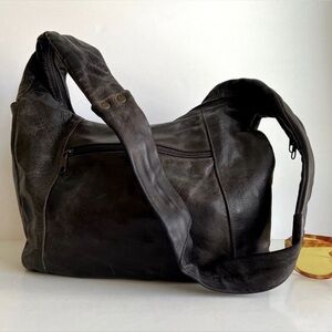 90s Brown Distressed Cargo Utility Sling Crossbody Genuine Leather Mexico Made B